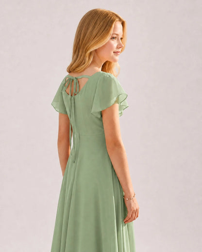 Sage Green Chiffon A-line Junior Bridesmaid Dress Side View
