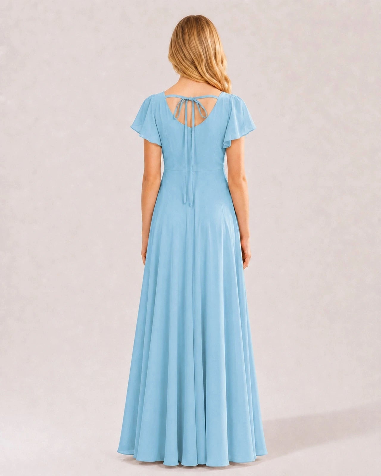 Sky Blue Chiffon A-line Junior Bridesmaid Dress Back View