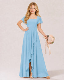 Dideyttawl Chiffon Junior Bridesmaid Dress with Flutter Sleeves