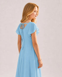 Dideyttawl Chiffon Junior Bridesmaid Dress with Flutter Sleeves