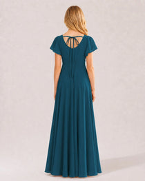 Dideyttawl Chiffon Junior Bridesmaid Dress with Flutter Sleeves