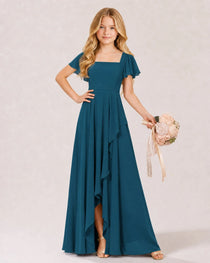Dideyttawl Chiffon Junior Bridesmaid Dress with Flutter Sleeves