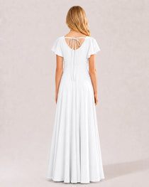 Dideyttawl Chiffon Junior Bridesmaid Dress with Flutter Sleeves