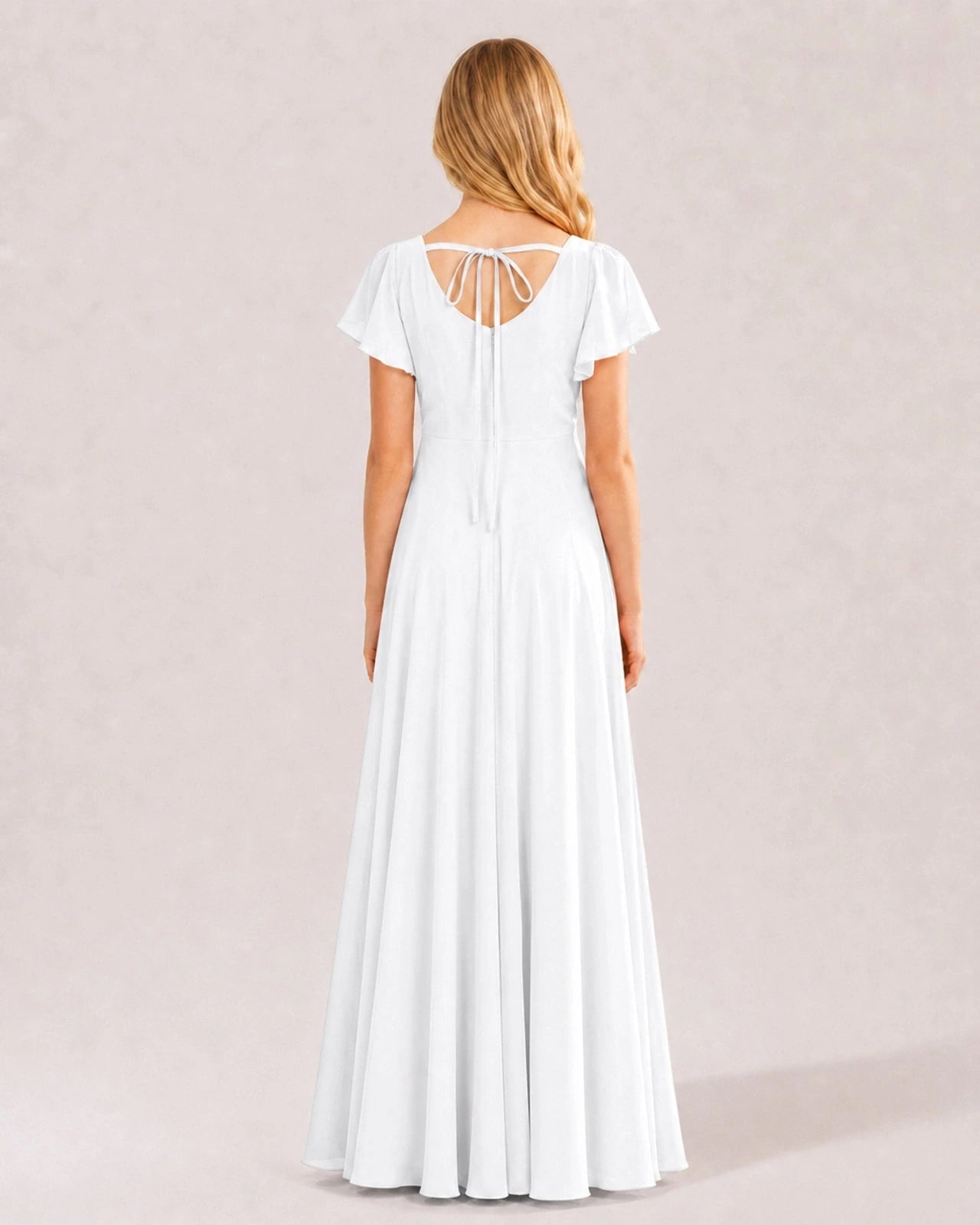 Dideyttawl Chiffon Junior Bridesmaid Dress with Flutter Sleeves