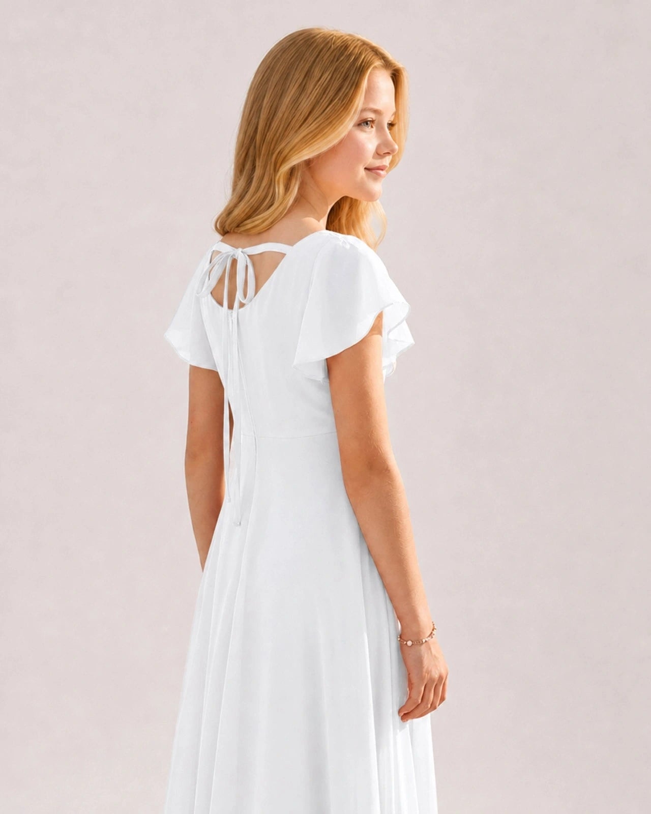 Dideyttawl Chiffon Junior Bridesmaid Dress with Flutter Sleeves