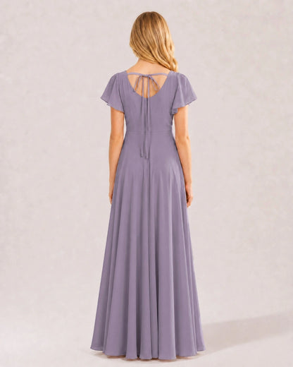 Wisteria Chiffon A-line Junior Bridesmaid Dress Back View