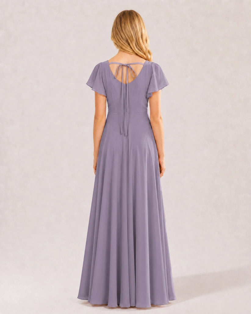 Wisteria Chiffon A-line Junior Bridesmaid Dress Back View