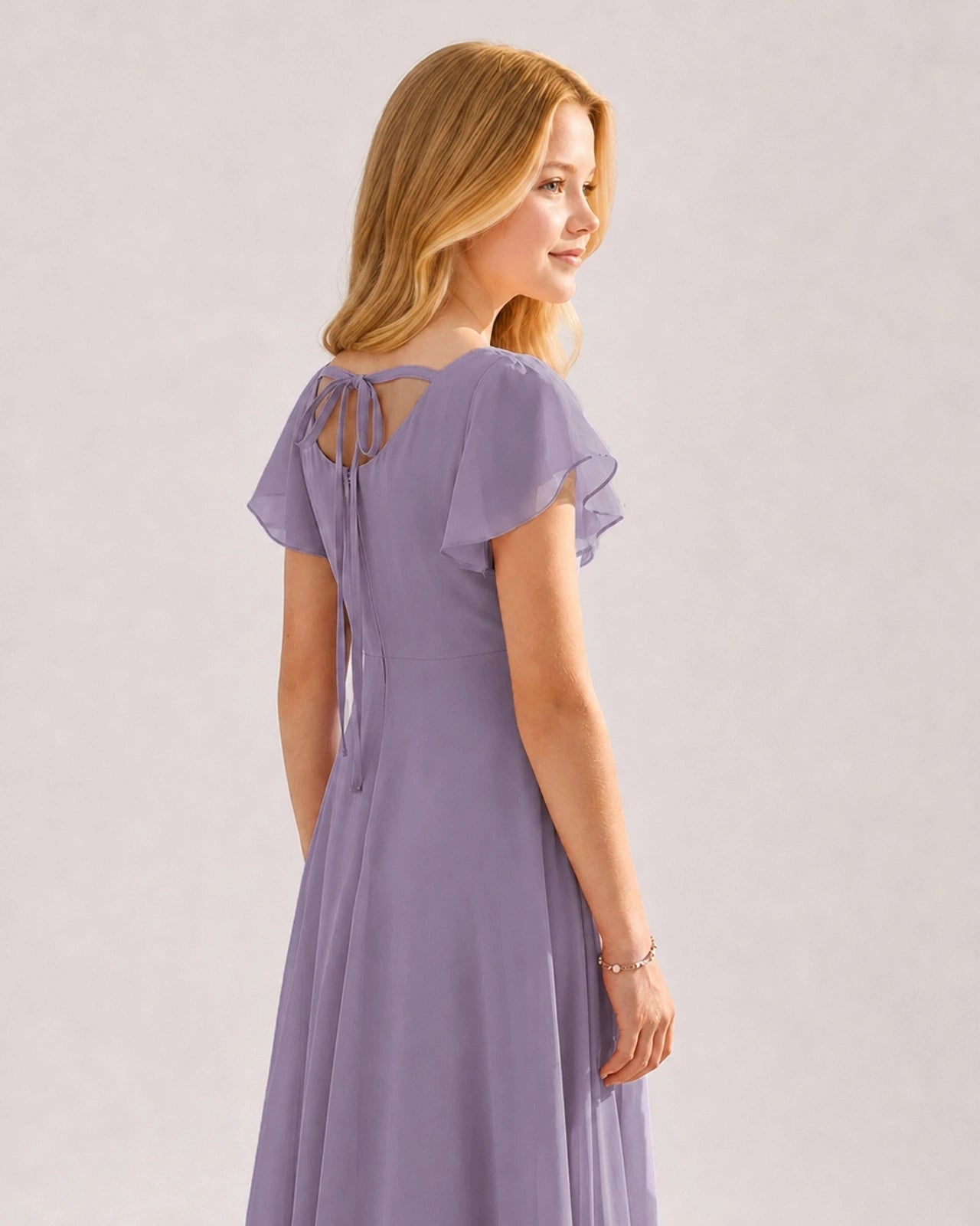 Wisteria Chiffon A-line Junior Bridesmaid Dress Side View