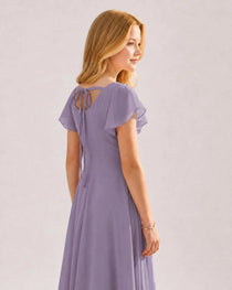 Dideyttawl Chiffon Junior Bridesmaid Dress with Flutter Sleeves