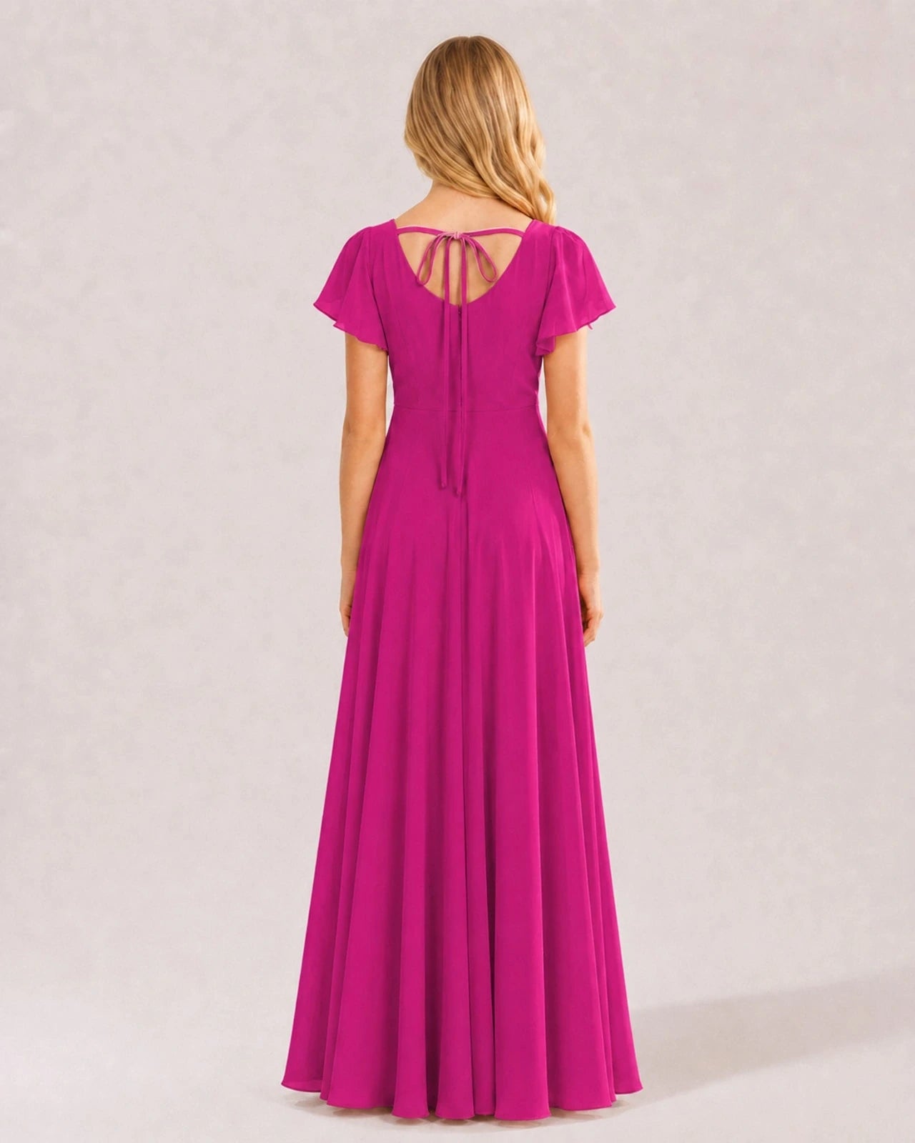 Hot Pink Chiffon A-line Junior Bridesmaid Dress Back View