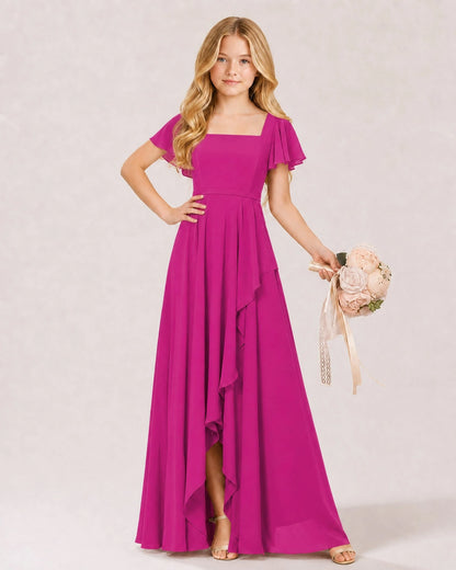 Hot Pink Chiffon A-line Junior Bridesmaid Dress Front View