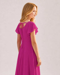 Dideyttawl Chiffon Junior Bridesmaid Dress with Flutter Sleeves