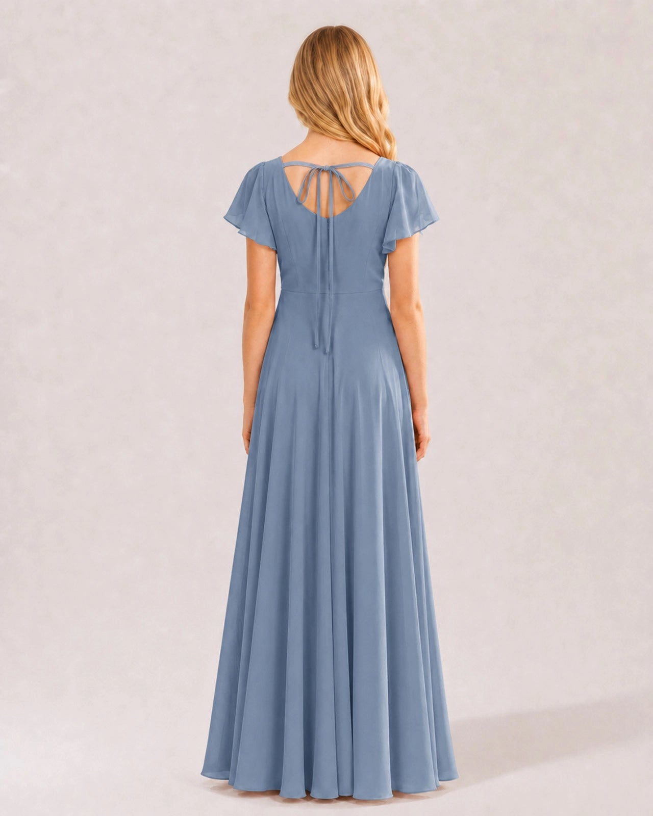 Dideyttawl Sky Blue Junior Bridesmaid Dress Flutter Sleeve Chiffon High-Low Gown Imagen secundaria del producto