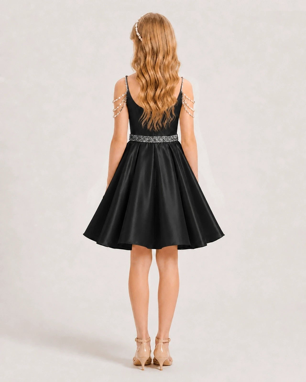 Dideyttawl Girls Formal Dress with Rhinestone Shoulder Drape and Beaded Waistband Imagen secundaria del producto