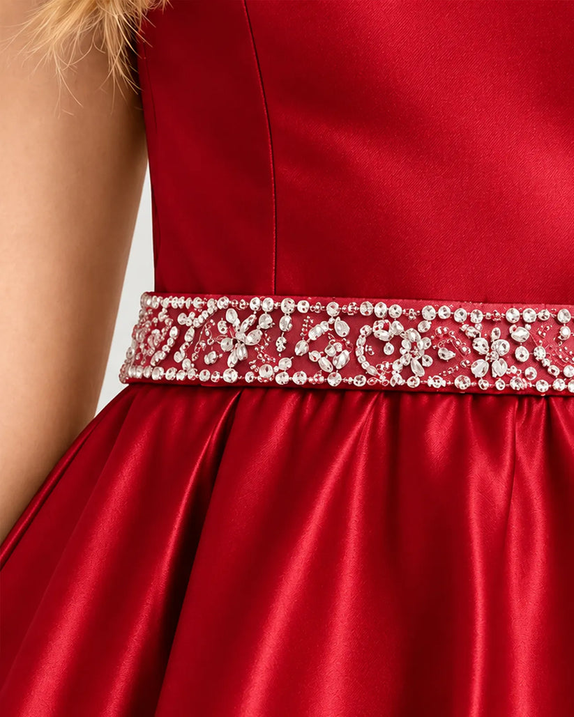 Burgundy Satin A-line Girls Formal Dress Front View [Shared]