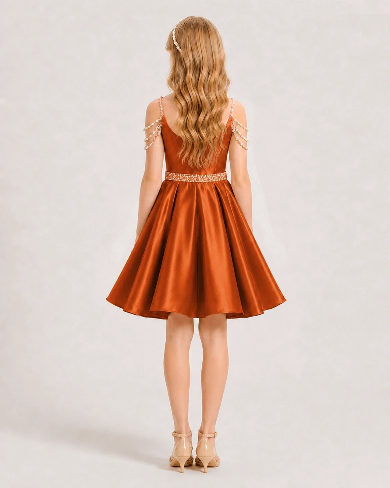 Dideyttawl Girls Formal Dress with Rhinestone Shoulder Drape and Beaded Waistband