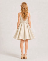 Champagne Satin A-line Girls Formal Dress Back View