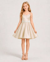 Champagne Satin A-line Girls Formal Dress Front View
