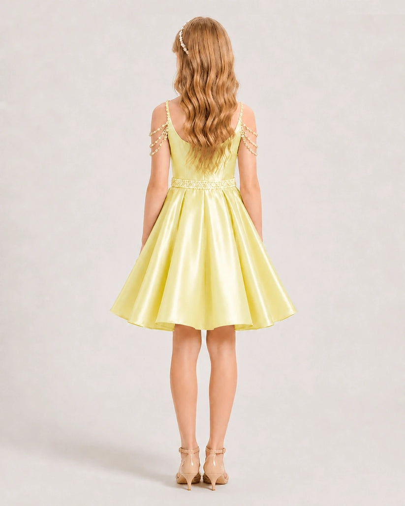 Daffodil Satin A-line Girls Formal Dress Back View