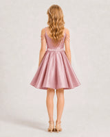 Dusty Rose Satin A-line Girls Formal Dress Back View