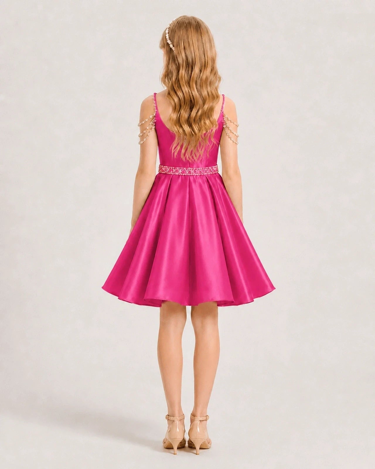 Hot Pink Satin A-line Girls Formal Dress Back View
