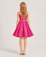 Hot Pink Satin A-line Girls Formal Dress Back View