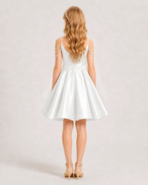 Dideyttawl Girls Formal Dress with Rhinestone Shoulder Drape and Beaded Waistband