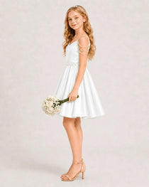 Dideyttawl Girls Formal Dress with Rhinestone Shoulder Drape and Beaded Waistband