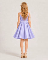 Lavender Satin A-line Girls Formal Dress Back View