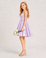 Lilac Satin A-line Girls Formal Dress Side View