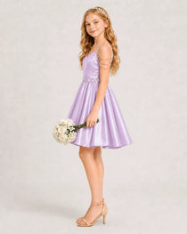 Dideyttawl Girls Formal Dress with Rhinestone Shoulder Drape and Beaded Waistband