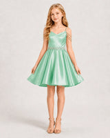 Mint Green Satin A-line Girls Formal Dress Front View