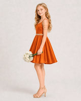 Orange Satin A-line Girls Formal Dress Side View