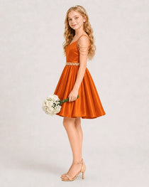 Dideyttawl Girls Formal Dress with Rhinestone Shoulder Drape and Beaded Waistband