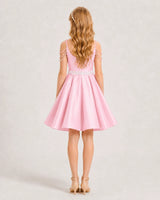 Pink Satin A-line Girls Formal Dress Back View