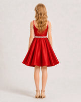 Red Satin A-line Girls Formal Dress Back View