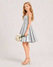 Dideyttawl Girls Formal Dress with Rhinestone Shoulder Drape and Beaded Waistband