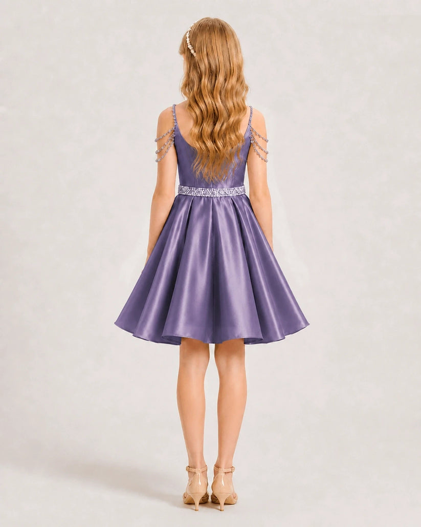 Wisteria Satin A-line Girls Formal Dress Back View