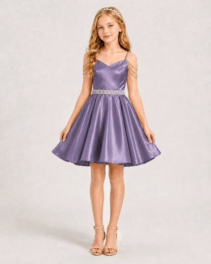 Wisteria Satin A-line Girls Formal Dress Front View