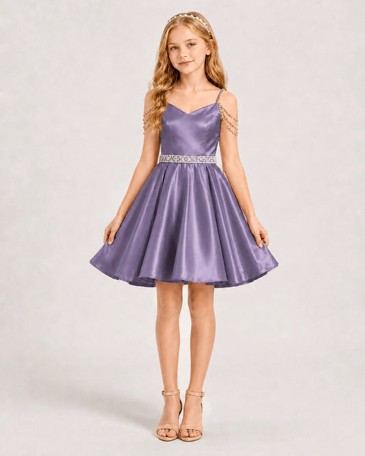 Wisteria Satin A-line Girls Formal Dress Front View