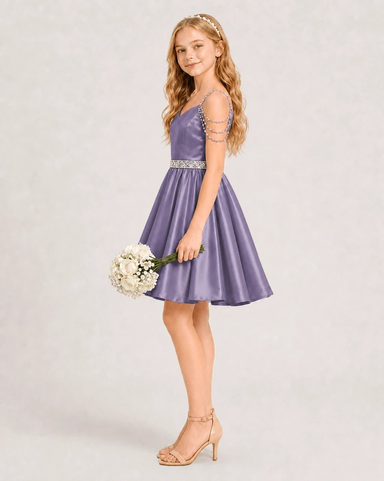 Wisteria Satin A-line Girls Formal Dress Side View