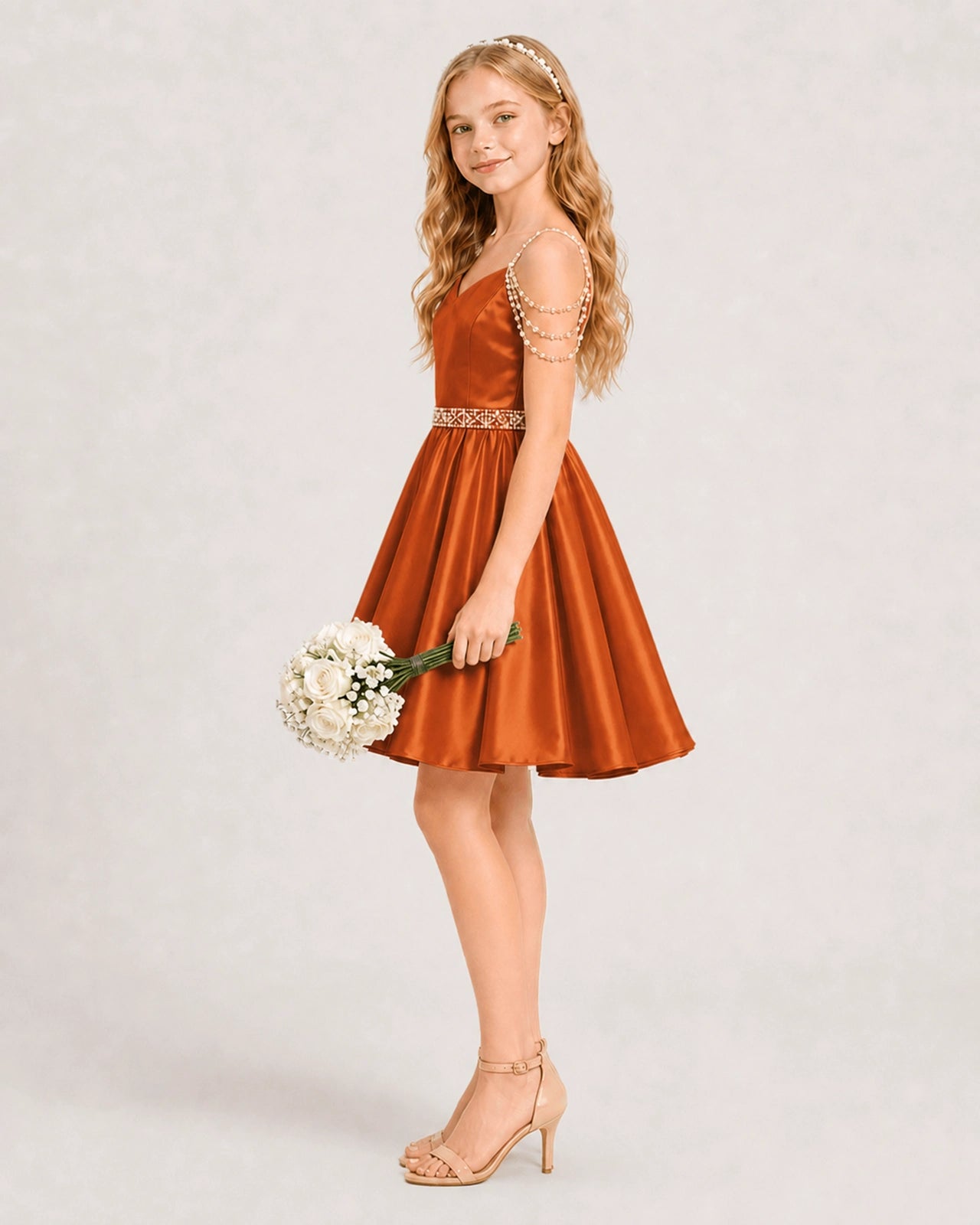 Burnt Orange Girls Prom Dress