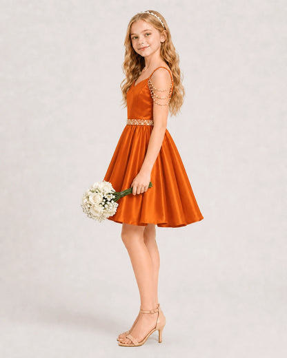 Burnt Orange Girls Prom Dress