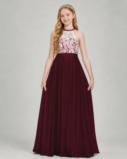 Burgundy Chiffon A-line Junior Bridesmaid Dress Front View