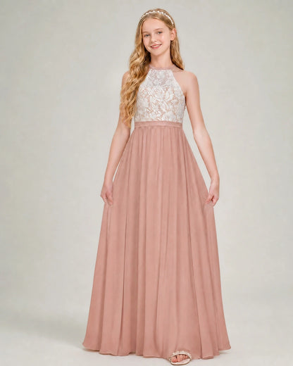 Dusty Rose Chiffon A-line Junior Bridesmaid Dress Front View
