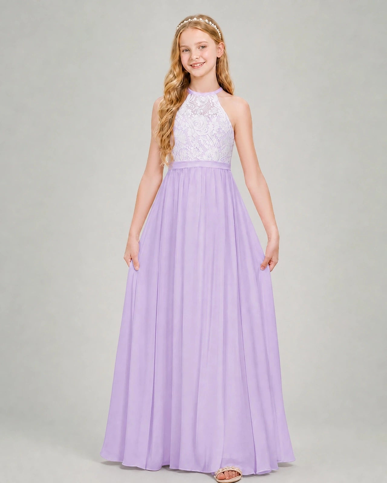 Lavender Chiffon A-line Junior Bridesmaid Dress Front View