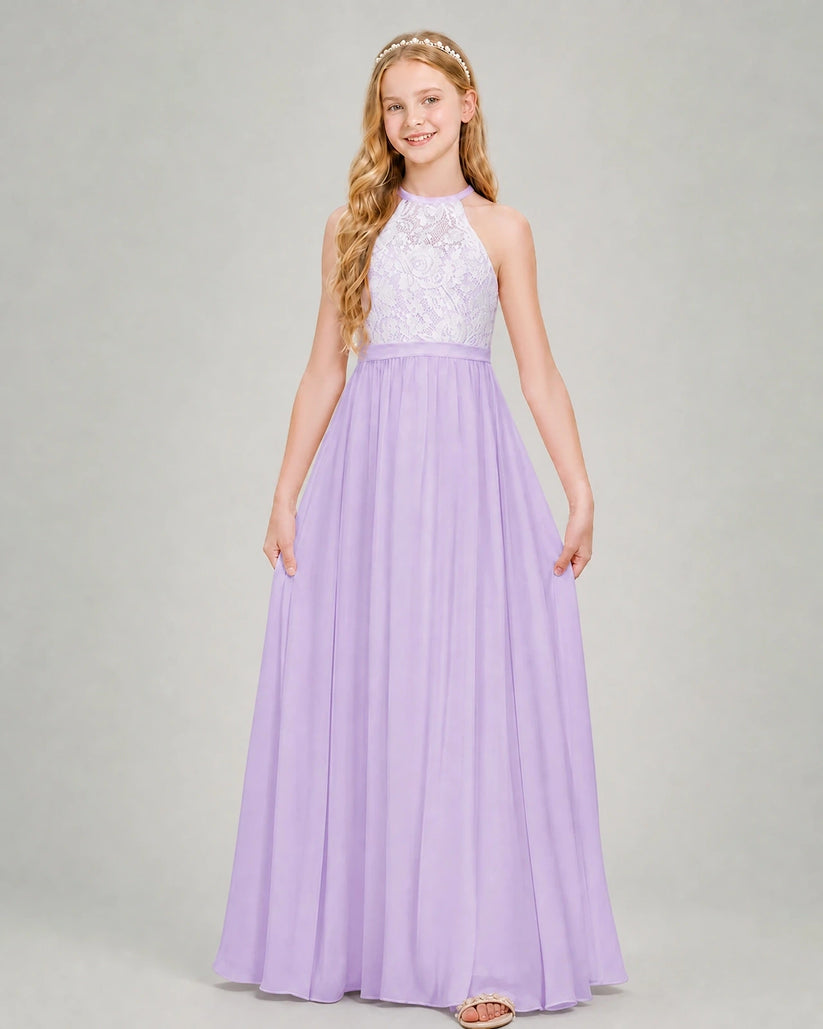 Lavender Chiffon A-line Junior Bridesmaid Dress Front View