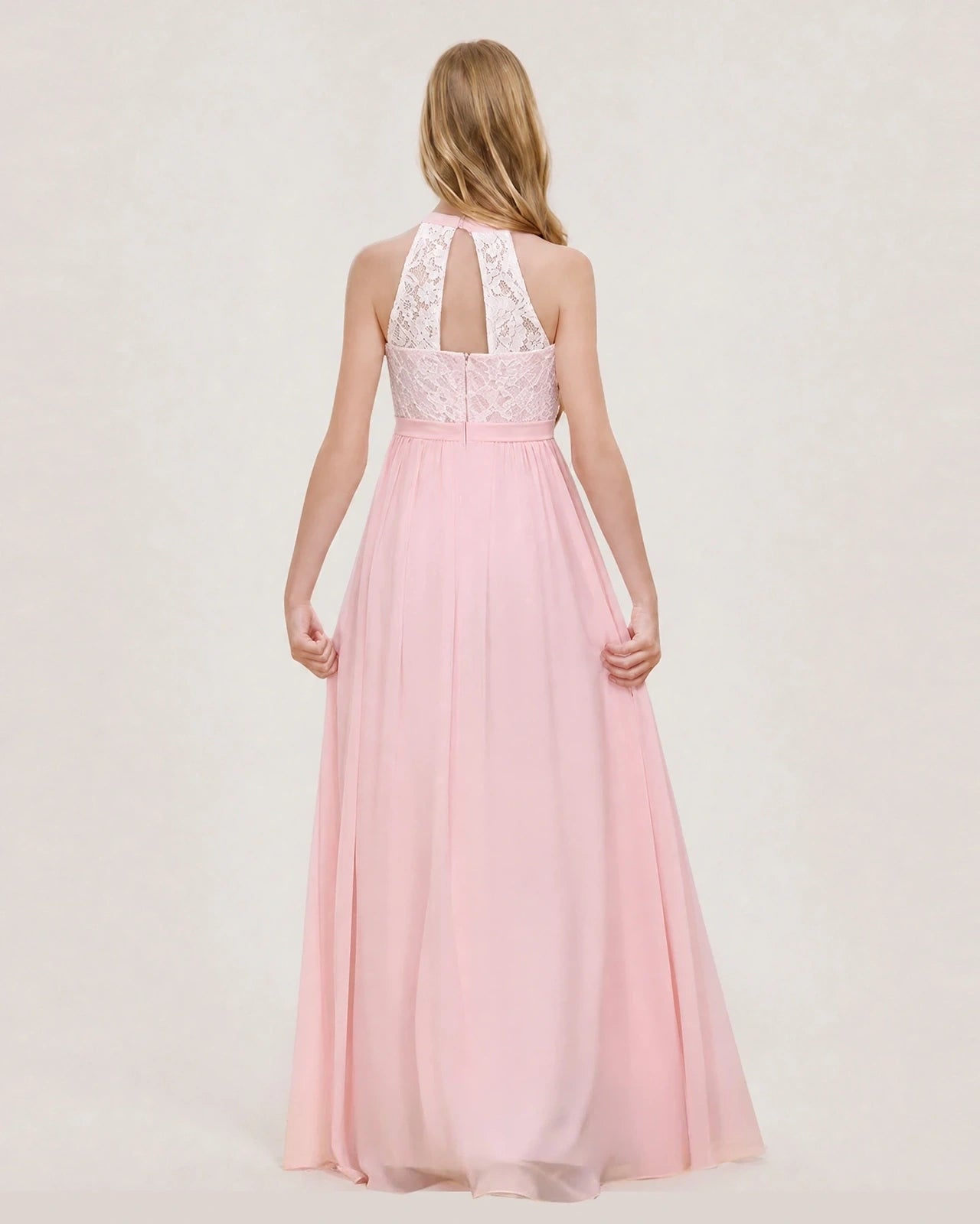 Dideyttawl Lace and Chiffon Junior Bridesmaid Dress with Halter Neck Secondary image