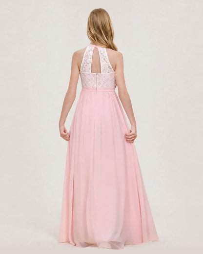Pink Chiffon A-line Junior Bridesmaid Dress Back View