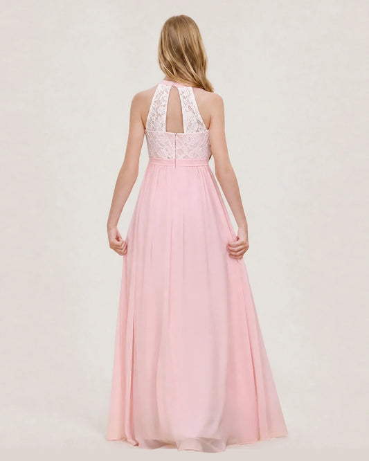 Pink Chiffon A-line Junior Bridesmaid Dress Back View